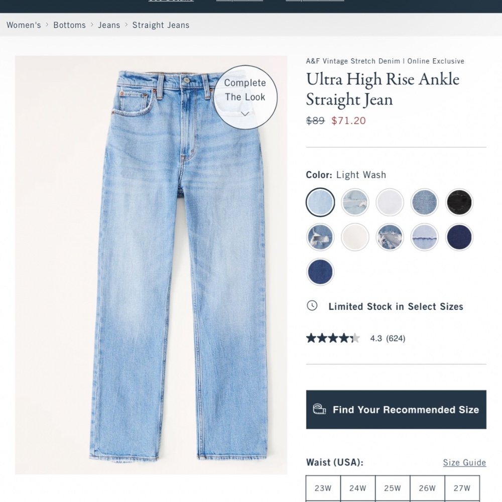 NWT Abercrombie & Fitch Women's Ultra High Rise Ankle Straight Jean